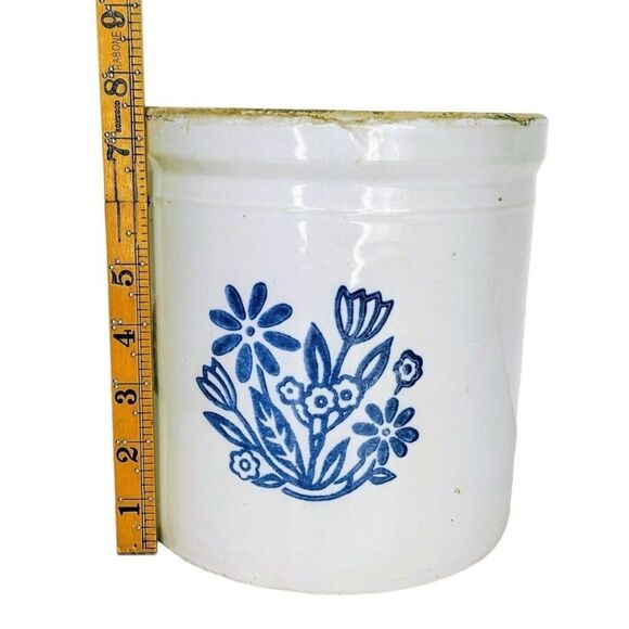 Antique Vintage Country Glazed Stoneware Crock Hand Painted Flowers Gallon Size - Picture 3 of 8